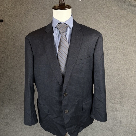 J Hilburn 2 Piece Suit Mens 42R Blazer 36x29 Pant Dark Gray Blue Pinstripe - Picture 2 of 16